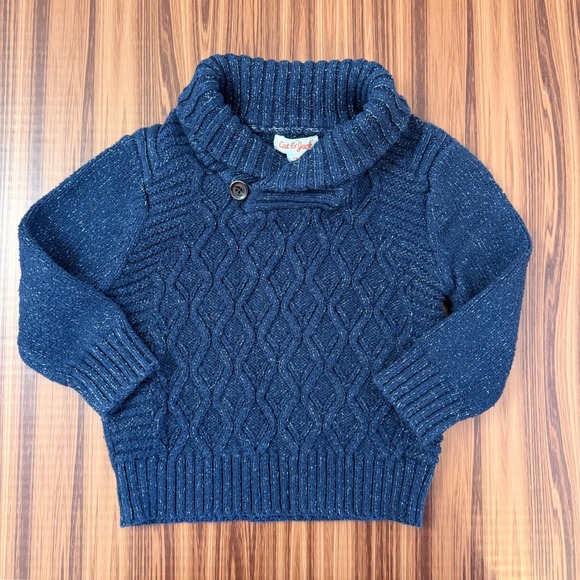 Cat & Jack Other - Cable Knit Shawl Collar Sweater Cat & Jack Toddler Boys Navy Blue Marled 18M